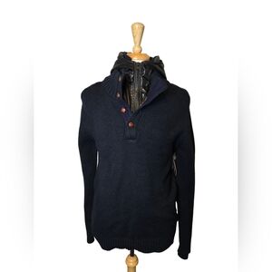 Buffalo David Bitton Men’s Knit Sweater with Removable Hood — Navy Pullover 46 L